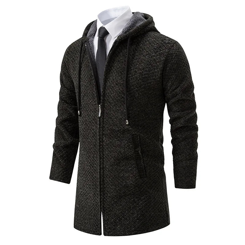 Herren Wolljacke mit Kapuze, weicher Wollmischung und lockerem Schnitt