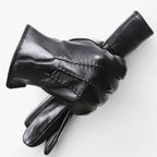 Herren Lederhandschuhe aus Schafsleder mit Wellenmuster – Gefütterte Winterhandschuhe, Herbst Winter