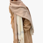 Damen Karierter Vintage-Schal mit Fransen – Großer Karoschal, Herbst Winter