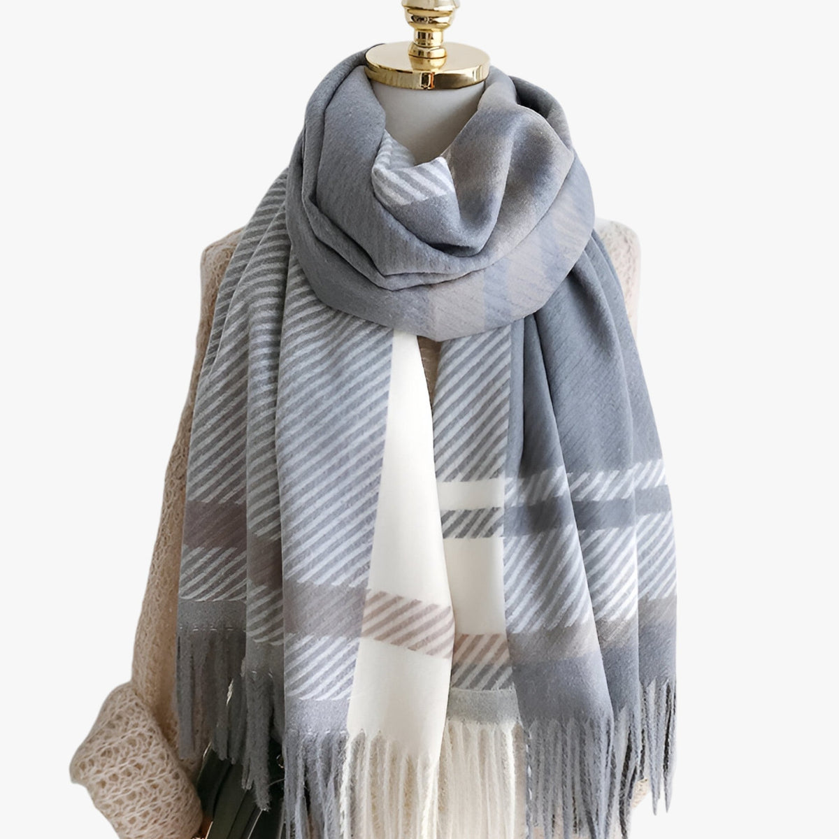 Damen Karierter Vintage-Schal mit Fransen – Großer Karoschal, Herbst Winter