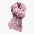 Damen Grobstrick-Schal mit Rippenmuster – Dicker Winterschal mit Lederlabel, Herbst Winter