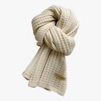 Damen Grobstrick-Schal mit Rippenmuster – Dicker Winterschal mit Lederlabel, Herbst Winter