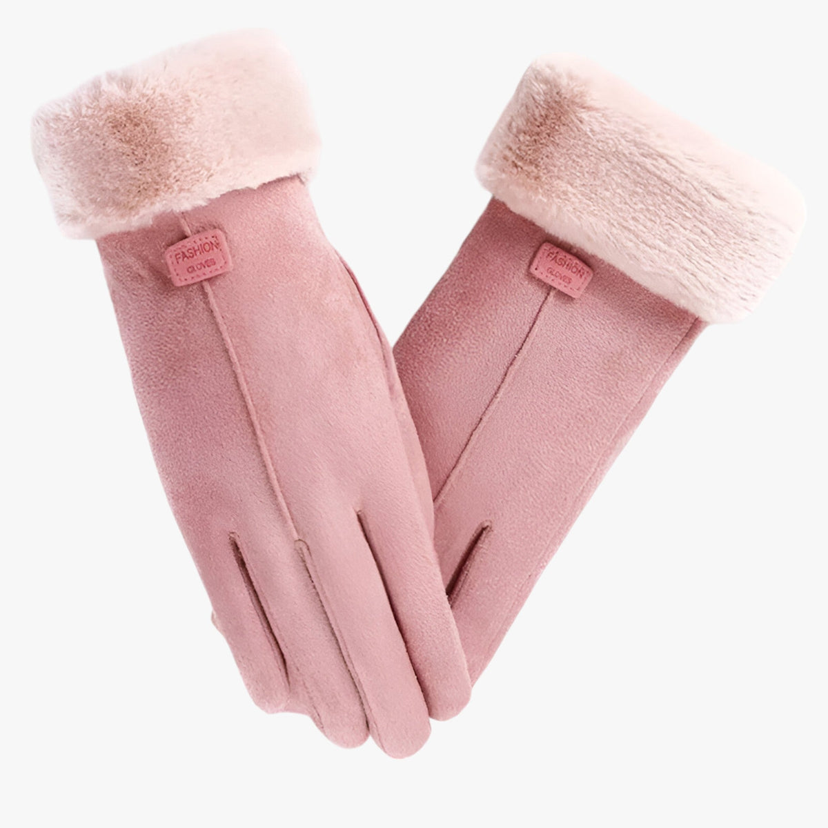 Damen Flauschige Handschuhe in Wildlederoptik mit Plüschbündchen – Warme Winterhandschuhe, Herbst Winter