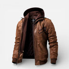 Herren Kunstleder Jacke mit Kapuze