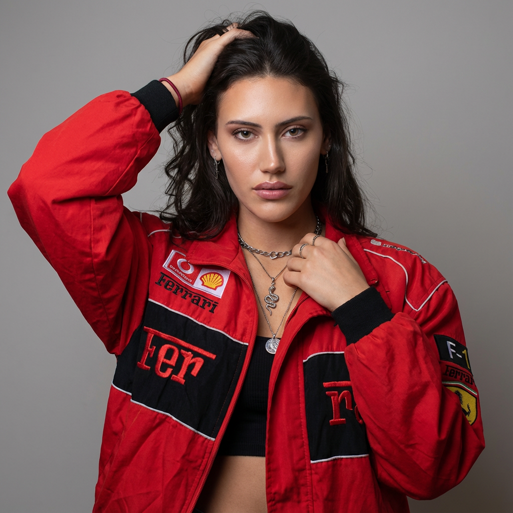 Unisex Racing Jacke – Oversized Motorsport Übergangsjacke aus Polyester mit Patches, Herbst 1