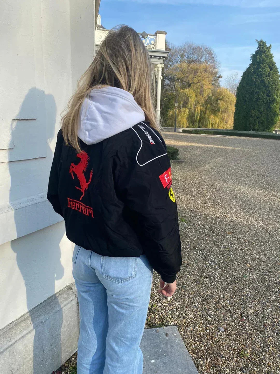 Unisex Racing Jacke – Oversized Motorsport Übergangsjacke aus Polyester mit Patches, Herbst 13