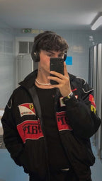 Unisex Racing Jacke – Oversized Motorsport Übergangsjacke aus Polyester mit Patches, Herbst 14