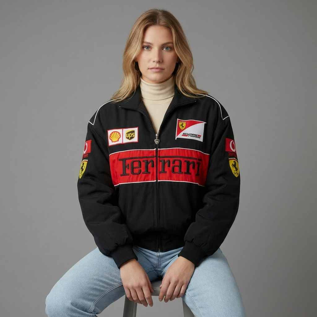 Unisex Racing Jacke – Oversized Motorsport Übergangsjacke aus Polyester mit Patches, Herbst 19