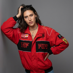 Unisex Racing Jacke – Oversized Motorsport Übergangsjacke aus Polyester mit Patches, Herbst 2