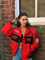Unisex Racing Jacke – Oversized Motorsport Übergangsjacke aus Polyester mit Patches, Herbst 3